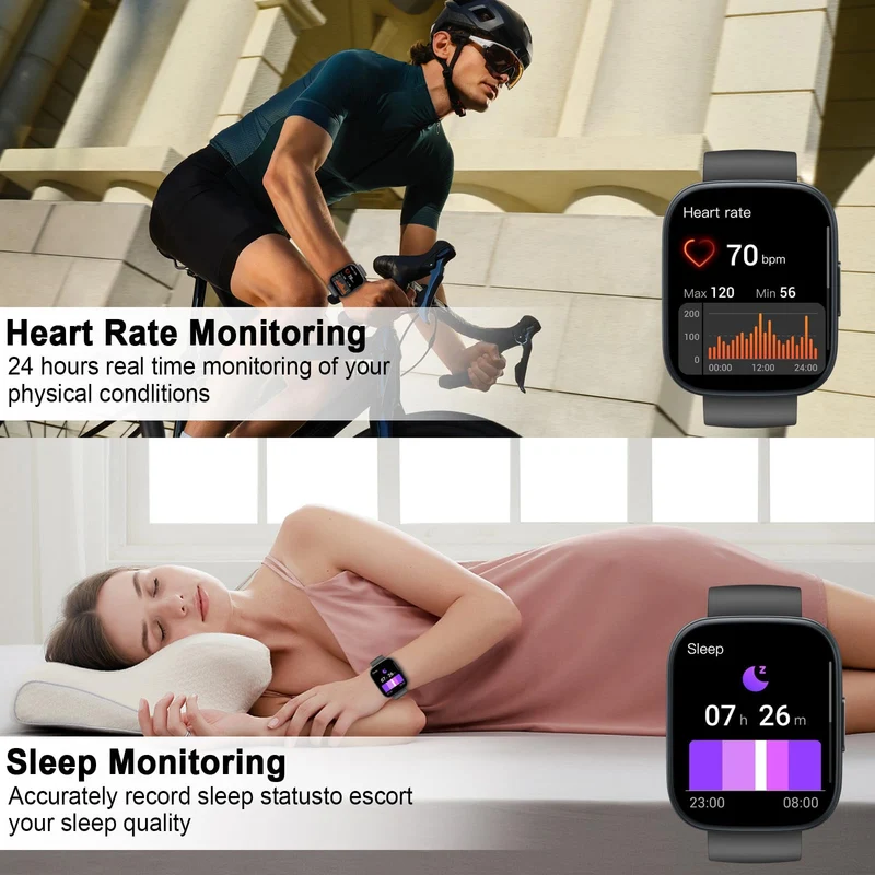 Smartwatch Uomo Donna, 1.95" Orologio Smartwatch con Chiamate Bluetooth, 110+ Modalità Sportive Fitness Tracker, Contapassi Watch con Sonno Cardiofrequenzimetro, IP68 Smart Watch per Android iOS, Nero
