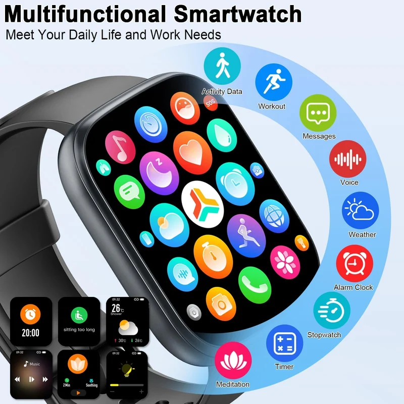Smartwatch Uomo Donna, 1.95" Orologio Smartwatch con Chiamate Bluetooth, 110+ Modalità Sportive Fitness Tracker, Contapassi Watch con Sonno Cardiofrequenzimetro, IP68 Smart Watch per Android iOS, Nero