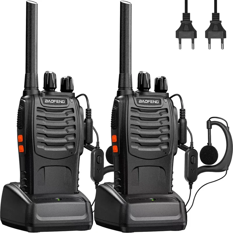 Baofeng Walkie Talkie PMR Radio Ricetrasmettitore a Lungo Raggio Walkie Talkie Set Portatile Ricaricabile Con cuffie e luci LED adatte per Sport All'aria Aperta,Escursionismo,Cantieri(2 Pezzi)