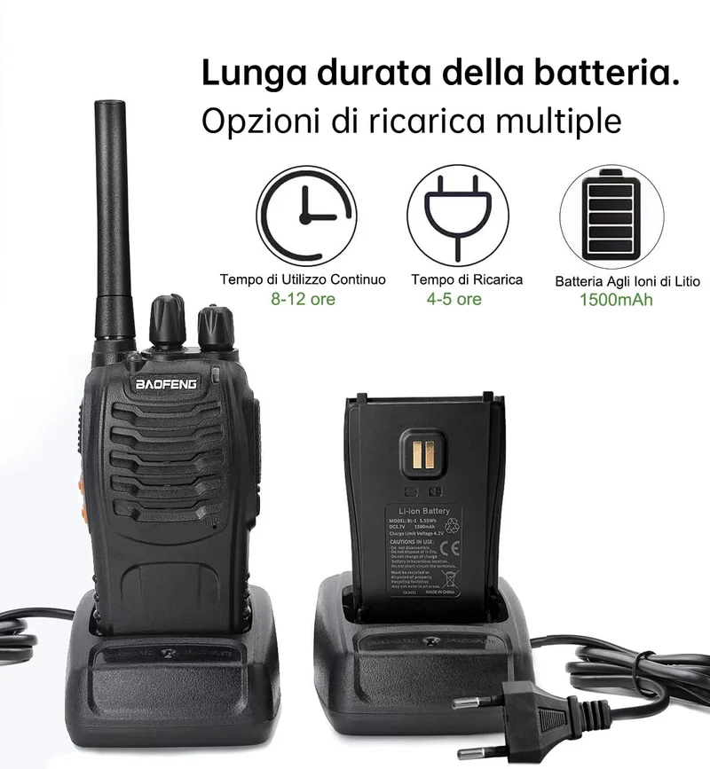 Baofeng Walkie Talkie PMR Radio Ricetrasmettitore a Lungo Raggio Walkie Talkie Set Portatile Ricaricabile Con cuffie e luci LED adatte per Sport All'aria Aperta,Escursionismo,Cantieri(2 Pezzi)