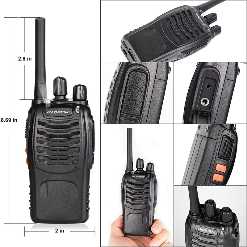 Baofeng Walkie Talkie PMR Radio Ricetrasmettitore a Lungo Raggio Walkie Talkie Set Portatile Ricaricabile Con cuffie e luci LED adatte per Sport All'aria Aperta,Escursionismo,Cantieri(2 Pezzi)