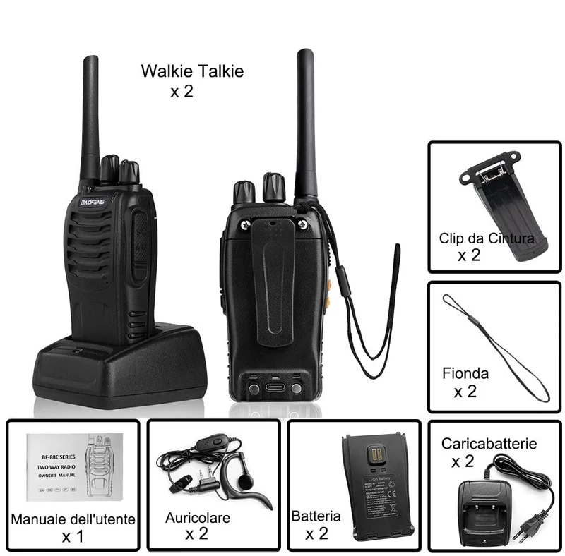 Baofeng Walkie Talkie PMR Radio Ricetrasmettitore a Lungo Raggio Walkie Talkie Set Portatile Ricaricabile Con cuffie e luci LED adatte per Sport All'aria Aperta,Escursionismo,Cantieri(2 Pezzi)
