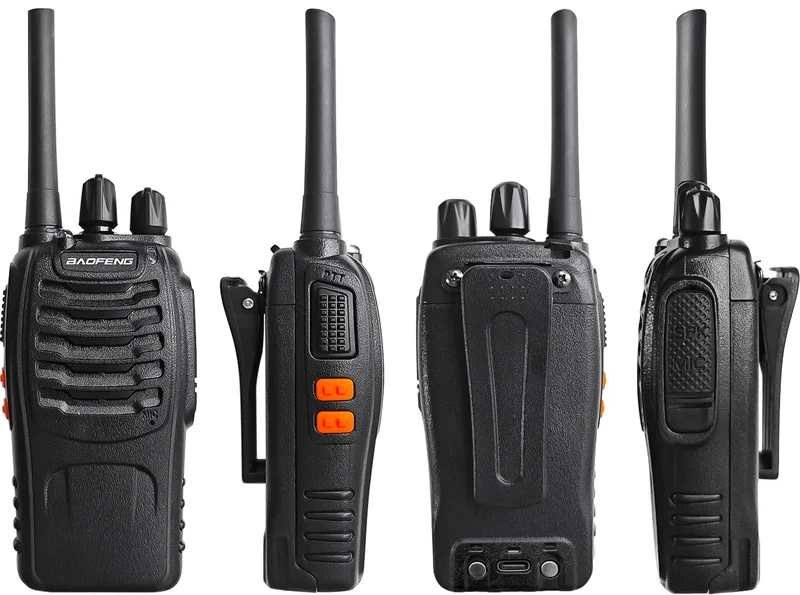 Baofeng Walkie Talkie PMR Radio Ricetrasmettitore a Lungo Raggio Walkie Talkie Set Portatile Ricaricabile Con cuffie e luci LED adatte per Sport All'aria Aperta,Escursionismo,Cantieri(2 Pezzi)