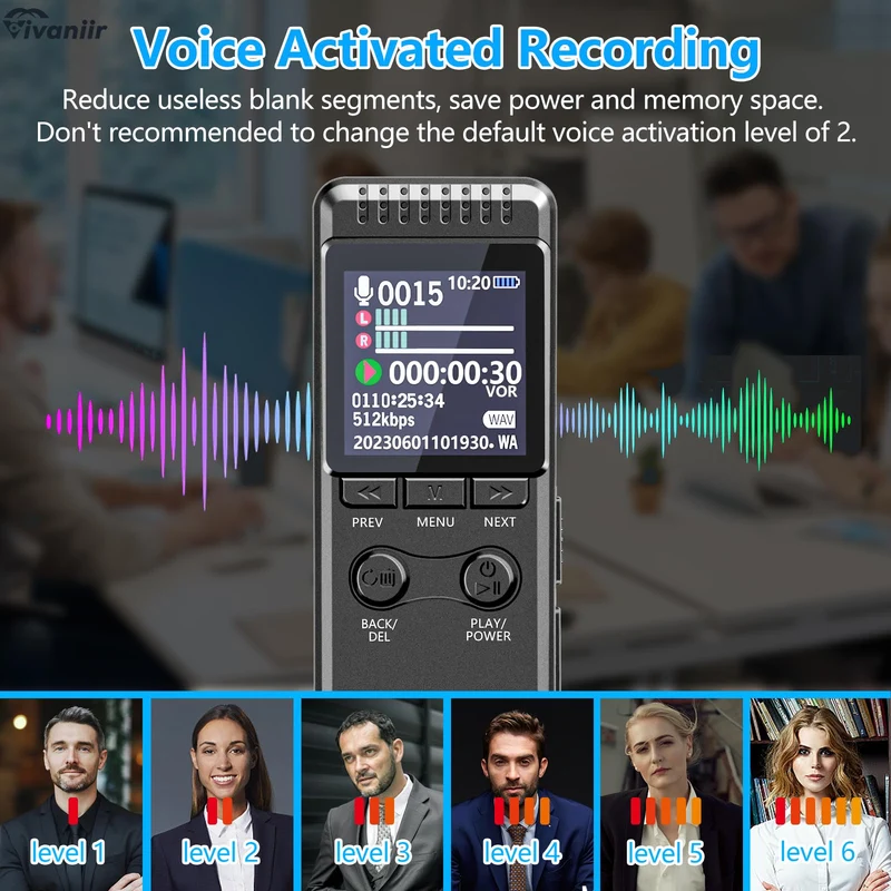 Vivaniir 64GB Registratore Vocale Professionale, 80 Ore di Batteria a Lunga Durata 1100mAh, Robusto Registratore con Attivazione Vocale e Involucro Metallico, Registratore per Conferenze Riunioni