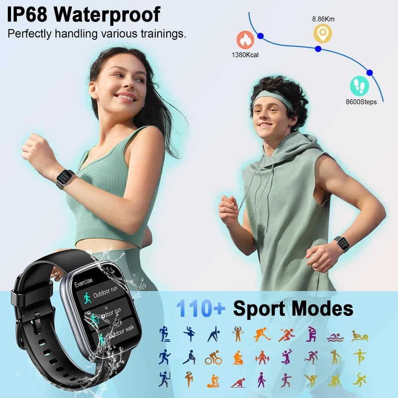 Smartwatch Uomo Donna, 1.91" Orologio Smartwatch con Effettua/Risposta Chiamate, 110+ Sportive Smart Watch, Contapassi, 24H Sonno/Cardiofrequenzimetro, Impermeabil IP68 Fitness Tracker per Android iOS
