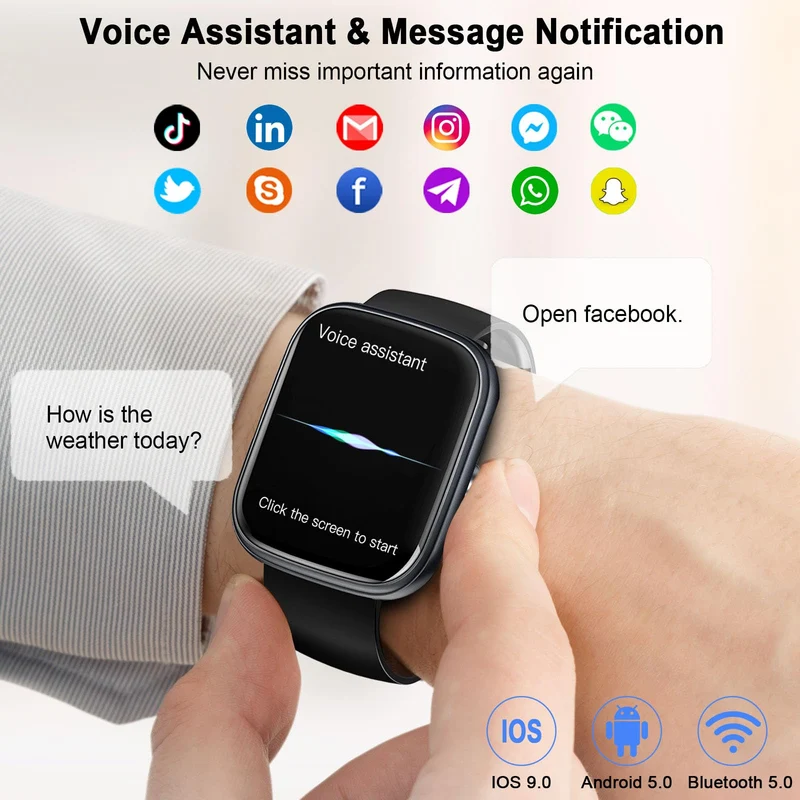 Smartwatch Uomo Donna, 1.91" Orologio Smartwatch con Effettua/Risposta Chiamate, 110+ Sportive Smart Watch, Contapassi, 24H Sonno/Cardiofrequenzimetro, Impermeabil IP68 Fitness Tracker per Android iOS