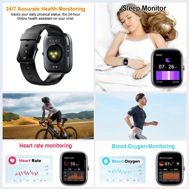Smartwatch Uomo Donna, 1.91" Orologio Smartwatch con Effettua/Risposta Chiamate, 110+ Sportive Smart Watch, Contapassi, 24H Sonno/Cardiofrequenzimetro, Impermeabil IP68 Fitness Tracker per Android iOS