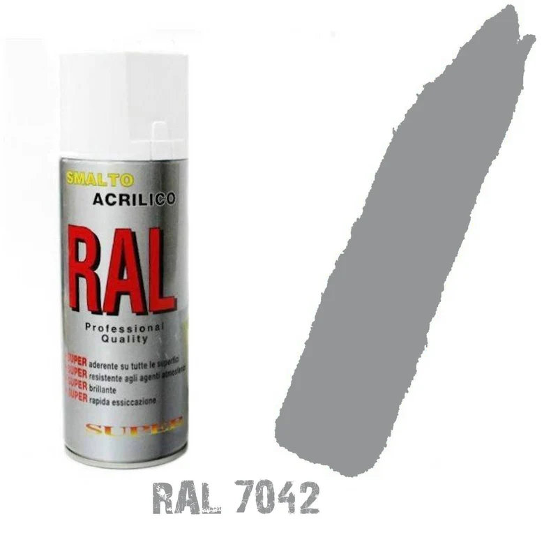 Bomboletta Spray Grigio Traffico Ral 7042 Acrilico Vernice Brillante Lucido Rapida Essicazione