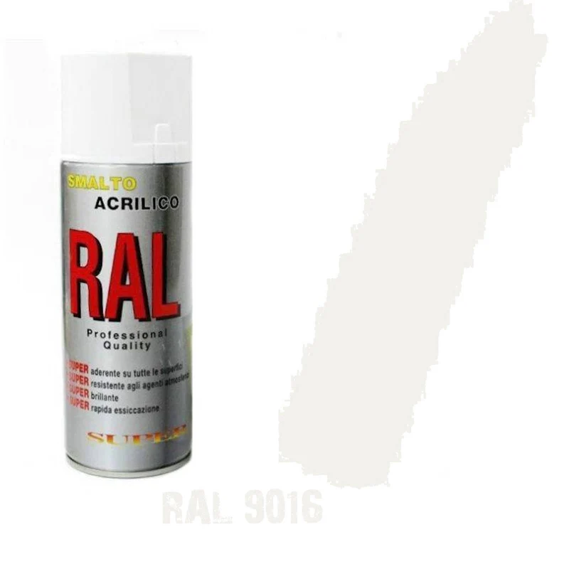 Bomboletta Spray Bianco Traffico RAL 9016 Acrilico Vernice Brillante Lucido Rapida Essicazione
