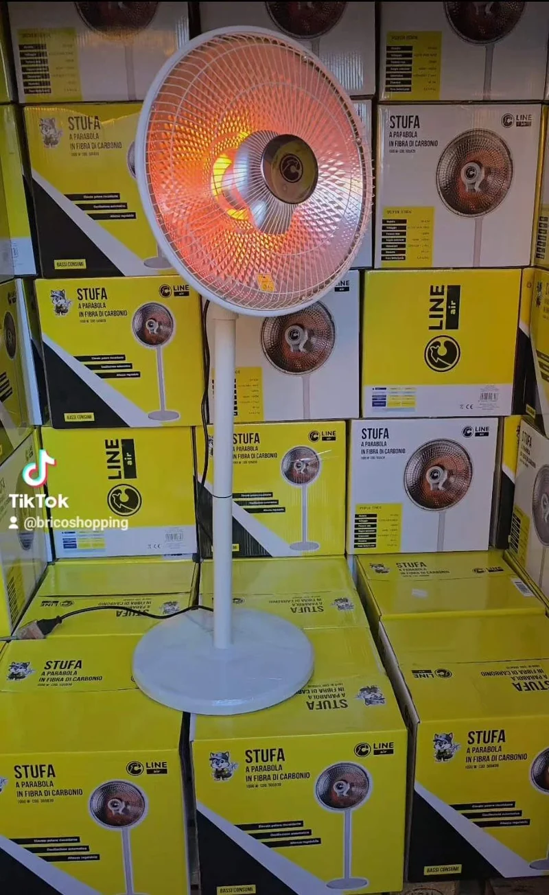Stufa a Parabola in Fibra di Carbonio Con Piantana Oscillante Basso Consumo Alta