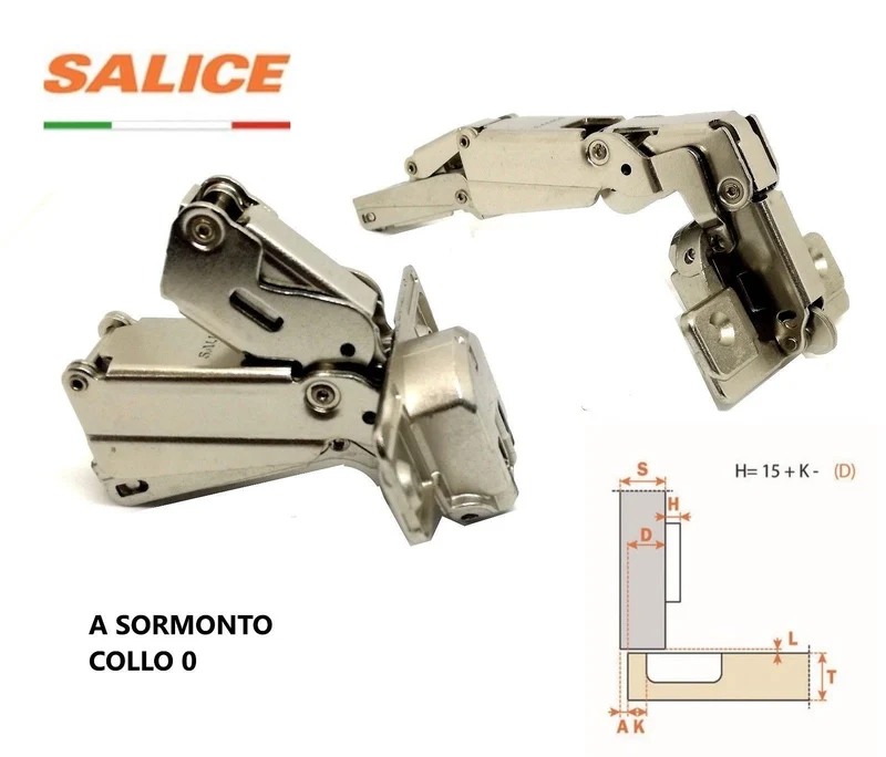 CERNIERA SALICE 180° 165° PER MOBILI ANTA CUCINA COLAPIATTI PENSILI CON BASETTA