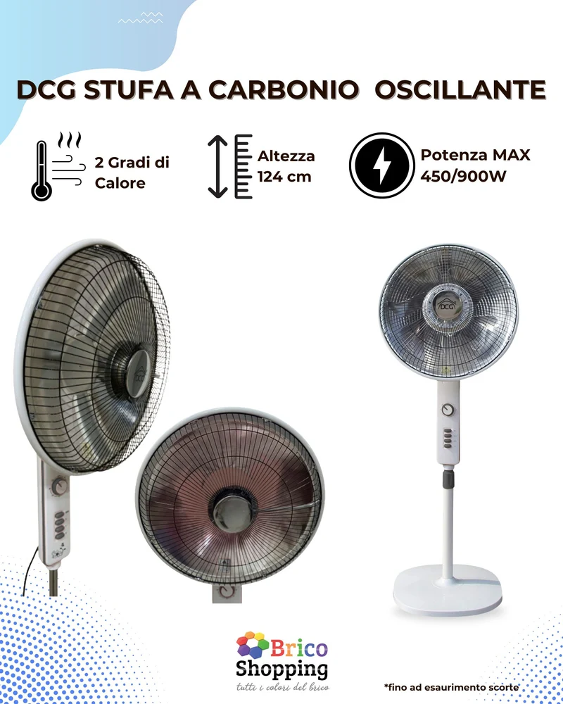 Stufa DCG SA9680 Al Carbonio a Parabola Basso Consumo Timer Oscillante H140 45mm