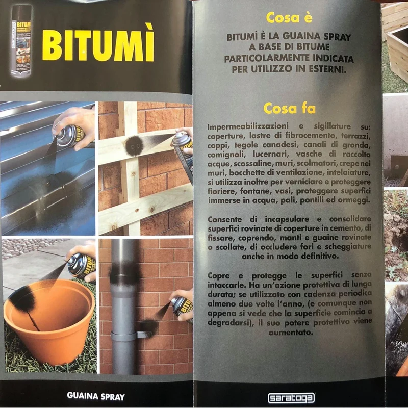 SARATOGA Bitumì Guaina Bituminosa Bitume A Spray Impermeabilizza E Sigilla Ripara Bitumi (Disponibile Sia Bianco che Nero)