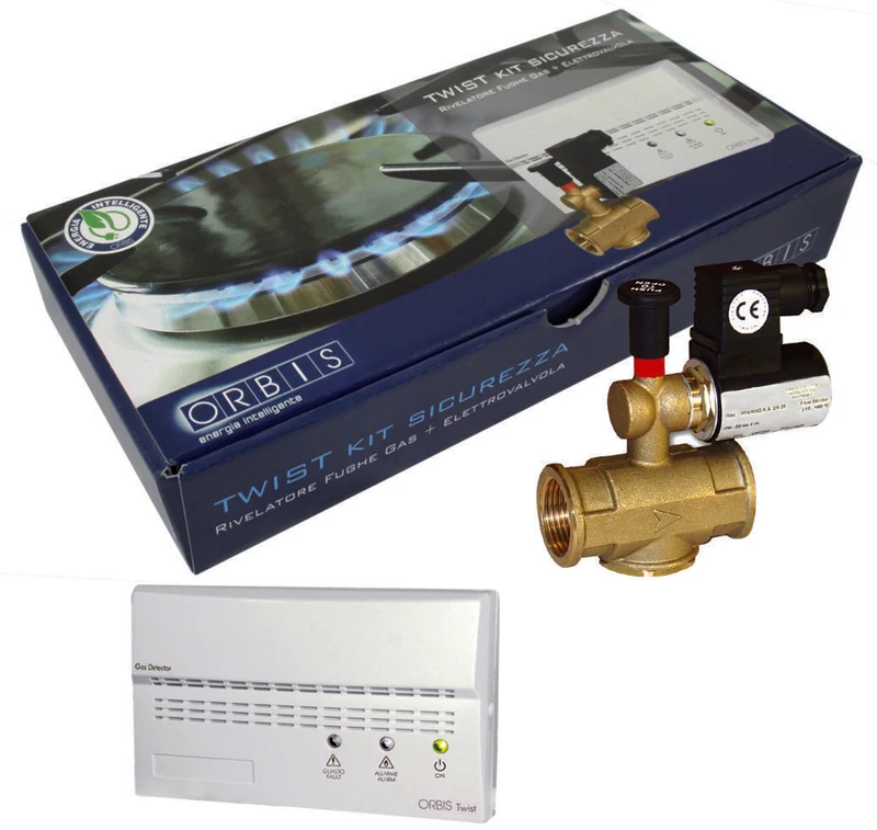 Kit Rilevatore di Gas Metano Orbis Twist da Parete con Sensore Catalitico ed Elettrovalvola NA – OB515234