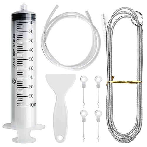 8 Kit Pulizia Frigorifero, Spazzolas Frigorifer 1.55m + Siringa da 100 ml + Tubo Pulizia Frigorifero + Raschietto Frigorifero Antighiaccio + 4 Insertis di Foro di Scarico, Kit Pulisci Tubi Frigorifero