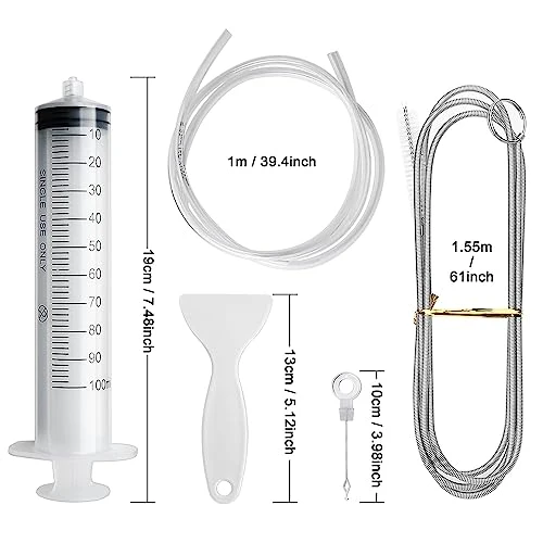 8 Kit Pulizia Frigorifero, Spazzolas Frigorifer 1.55m + Siringa da 100 ml + Tubo Pulizia Frigorifero + Raschietto Frigorifero Antighiaccio + 4 Insertis di Foro di Scarico, Kit Pulisci Tubi Frigorifero