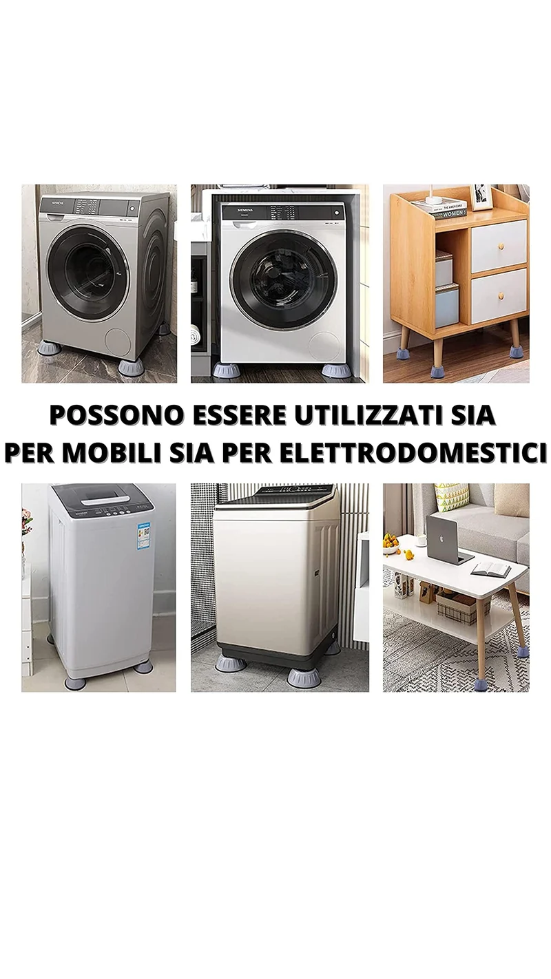 8 Pcs Piedini Antivibrazione Lavatrice Supporto Universale Contro le Vibrazioni Piedini di Gomma Antivibranti e Antiscivolo per Mobili ed Elettrodomestici