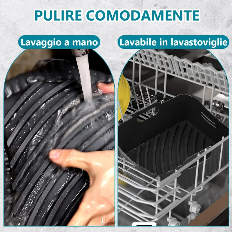 21CM Accessori Friggitrice ad Aria in Silicone, 2PCS Quadrata Teglie Cestino per Friggitrice ad Aria per COSORI 5,5L 4,7L, Riutilizzabile Invece di Carta Forno