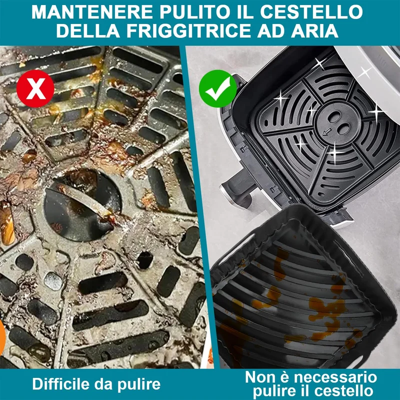 21CM Accessori Friggitrice ad Aria in Silicone, 2PCS Quadrata Teglie Cestino per Friggitrice ad Aria per COSORI 5,5L 4,7L, Riutilizzabile Invece di Carta Forno