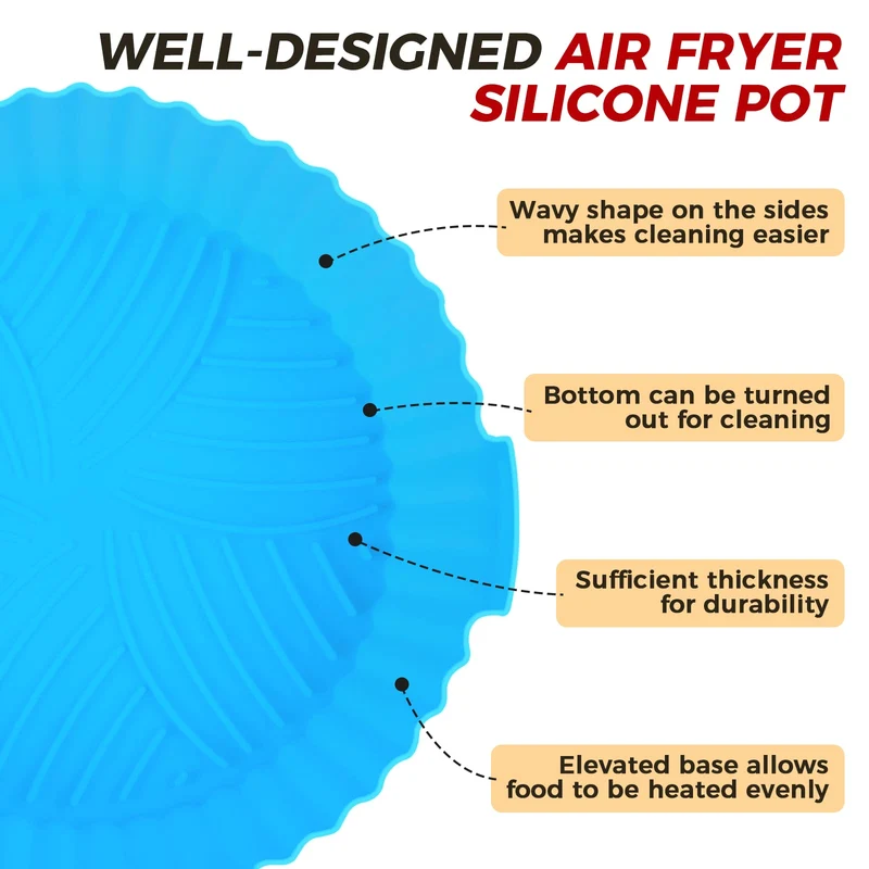 3 Pezzi Teglia in Silicone per Friggitrice ad Aria, 20 cm Cestino per Friggitrice ad Aria in Silicone Air Fryer Accessori Pentola Friggitrice ad Aria Applicabile Airfryer Princess COSORI Xiaomi Ninja