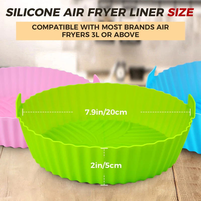 3 Pezzi Teglia in Silicone per Friggitrice ad Aria, 20 cm Cestino per Friggitrice ad Aria in Silicone Air Fryer Accessori Pentola Friggitrice ad Aria Applicabile Airfryer Princess COSORI Xiaomi Ninja