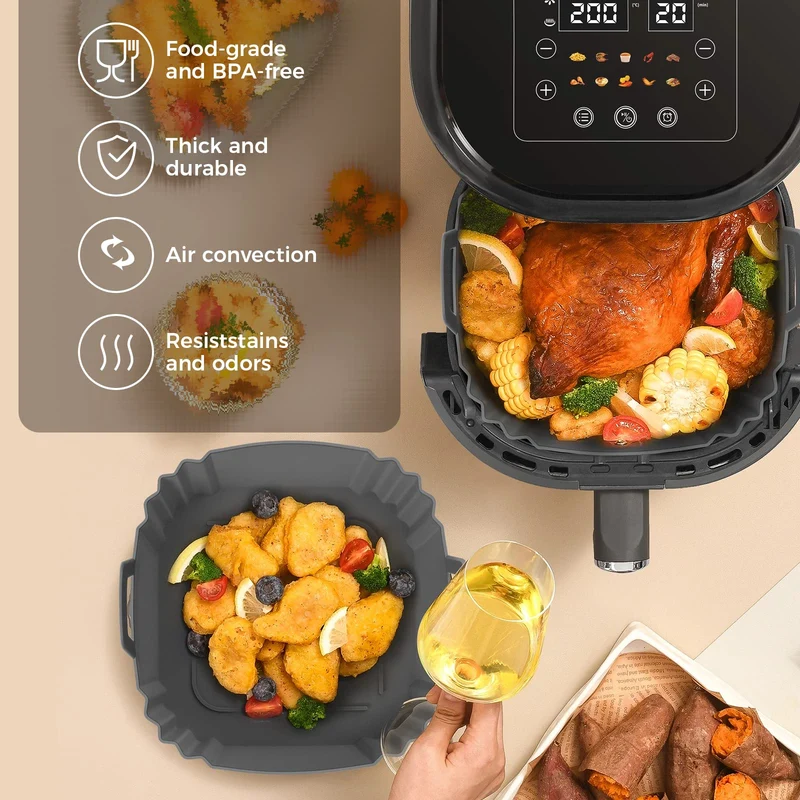 3 Pezzi Accessori per Friggitrice ad Aria, Teglia in Silicone, Cestello per Air Fryer Liners Applicabile Ninja Foodi Max Cosori Moulinex Tefal