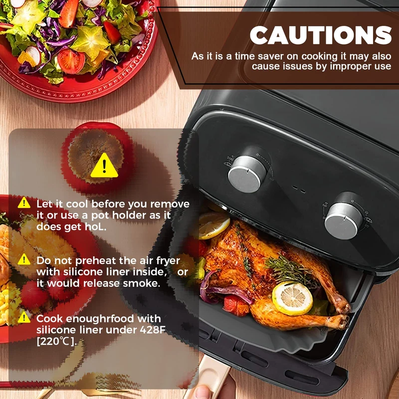 3 Pezzi Accessori per Friggitrice ad Aria, Teglia in Silicone, Cestello per Air Fryer Liners Applicabile Ninja Foodi Max Cosori Moulinex Tefal