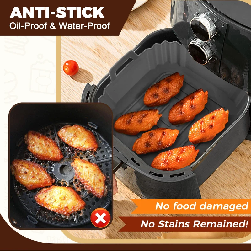3 Pezzi Accessori per Friggitrice ad Aria, Teglia in Silicone, Cestello per Air Fryer Liners Applicabile Ninja Foodi Max Cosori Moulinex Tefal