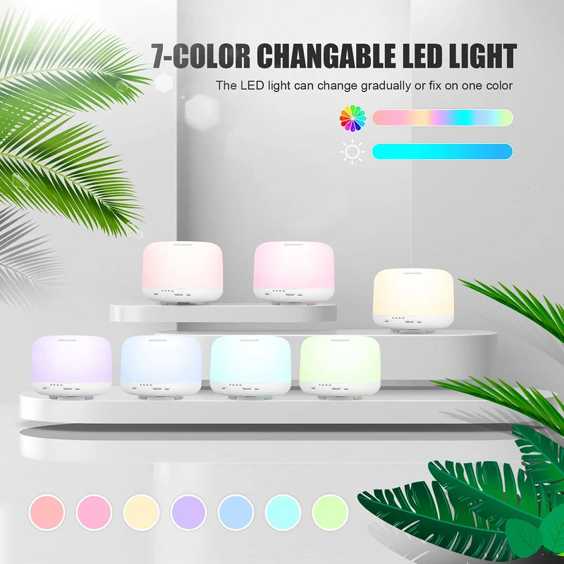 500ml Diffusore di Oli Essenziali, Senza BPA Umidificatore ad Ultrasuoni con Telecomando e 7 Diverse Luci Mutevoli -Spegnimento Automatico Senza Acqua