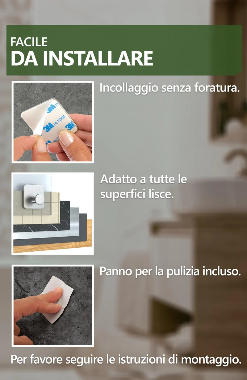 4smile ganci adesivi acciaio inox - SET 5 appendi porta asciugamani inox bagno antiruggine ganci adesivi - accappatoio bagno di alta