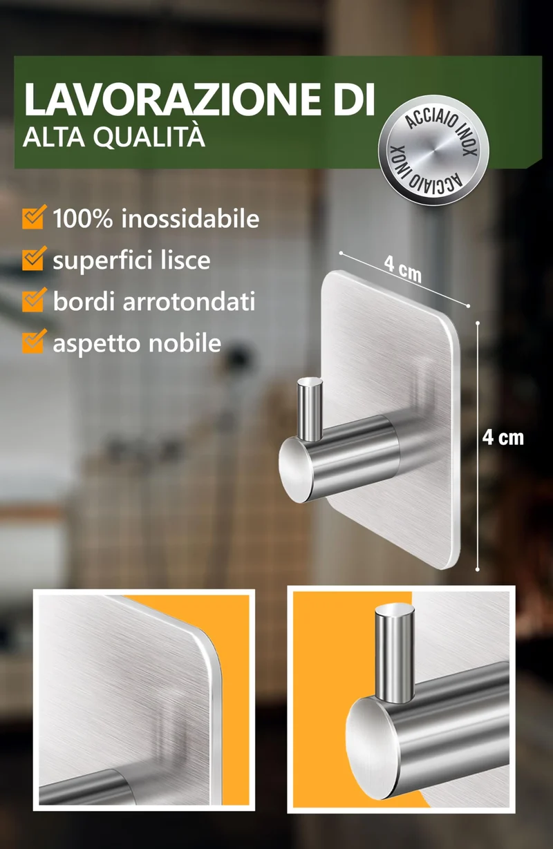 4smile ganci adesivi acciaio inox - SET 6 appendi porta asciugamani inox bagno antiruggine ganci adesivi - accappatoio bagno di alta