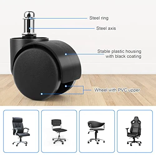 5 Pezzi Ruote Sedia Ufficio,Rotelle per sedie Design a Doppia Ruota,Ruote Ricambio Sedia Ufficio,Facile installazione senza attrezzi,per Sedie da Gioco,pavimenti duri fino,Scivolata Super Fluida