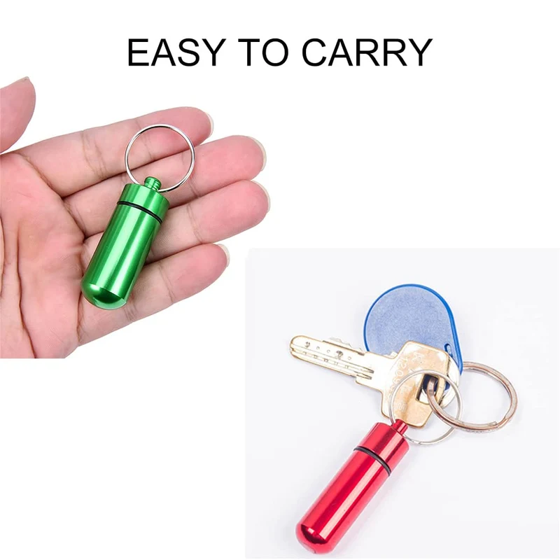 4 Mini Porta Pillole in Alluminio Rosso/Verde/Oro/Bianco - Portapillole Portachiavi - Capsula - 5,2x1,4cm - Scatolina Porta Medicinali da Viaggio in Salute e Cura Della Persona per All'aperto