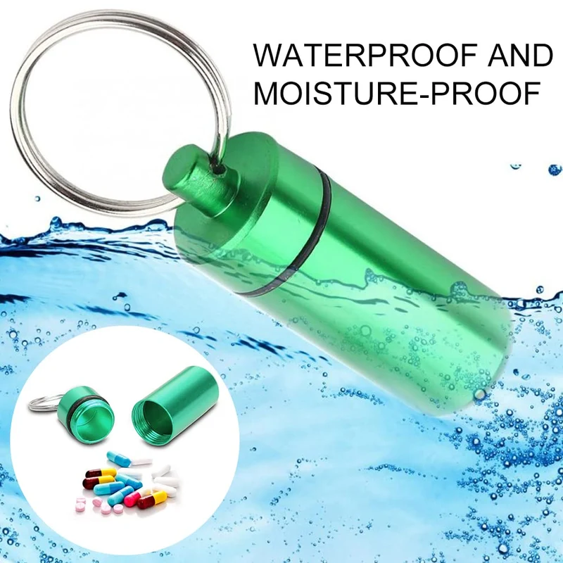 4 Mini Porta Pillole in Alluminio Rosso/Verde/Oro/Bianco - Portapillole Portachiavi - Capsula - 5,2x1,4cm - Scatolina Porta Medicinali da Viaggio in Salute e Cura Della Persona per All'aperto