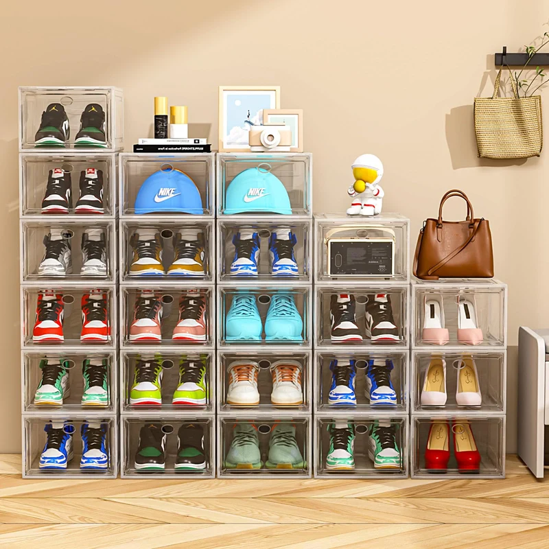 7 code Scatole per Scarpe, 6 Pezzi - Organizzatore di Scarpe Trasparente e Robusto con Porta Magnetica, Scatole di Stoccaggio Impilabili per Armadio, Contenitore per Sneaker e Stivali, Bianco