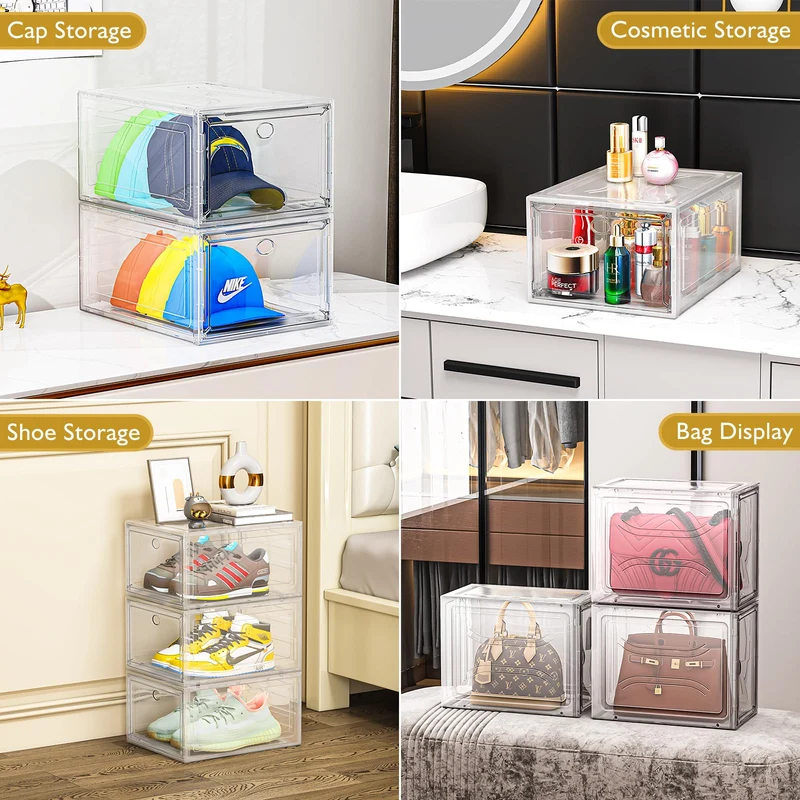 7 code Scatole per Scarpe, 6 Pezzi - Organizzatore di Scarpe Trasparente e Robusto con Porta Magnetica, Scatole di Stoccaggio Impilabili per Armadio, Contenitore per Sneaker e Stivali, Bianco