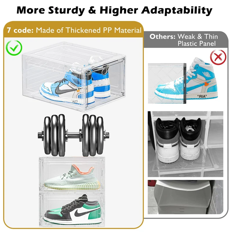 7 code Scatole per Scarpe, 6 Pezzi - Organizzatore di Scarpe Trasparente e Robusto con Porta Magnetica, Scatole di Stoccaggio Impilabili per Armadio, Contenitore per Sneaker e Stivali, Bianco