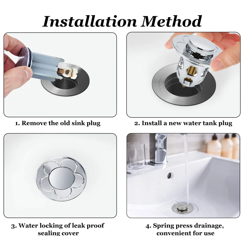 2 Pezzi Confezione da Scarico Lavabo Bagno Universale Pop up,Filtro Tappo Lavandino Bagno con Filtro Anti Clogging,Valvola Piletta Cucina Bidet Vasca(Per il foro di drenaggio di 34~40mm)
