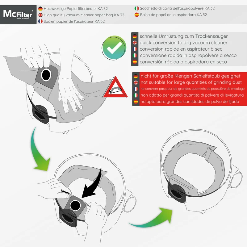 1 set da 10 sacchetti per aspirapolvere e 1 filtro a cartuccia, adatto per aspirapolvere multiuso Kärcher della serie WD3 e MV3