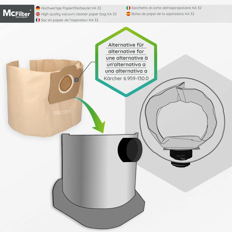 1 set da 10 sacchetti per aspirapolvere e 1 filtro a cartuccia, adatto per aspirapolvere multiuso Kärcher della serie WD3 e MV3