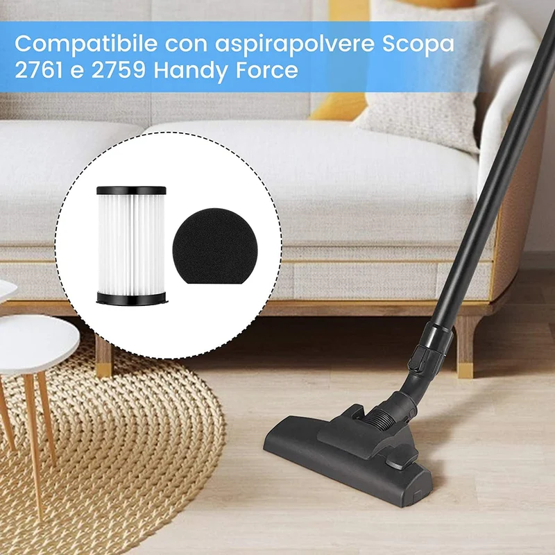 16 Pezzi Filtro di ricambio compatibile con gli aspirapolvere Ariete Handyforce 2761 e 2759, 8 filtri + 8 filtri in schiuma