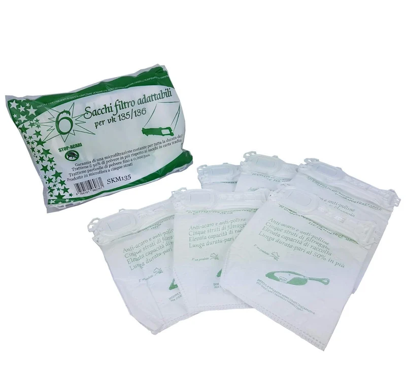 12 Sacchetti 12 profumini 2 filtri hepa 2 filtri motore compatibili aspirapolvere Vorwerk Folletto VK135 VK136 Super Scorta garantito S&G group