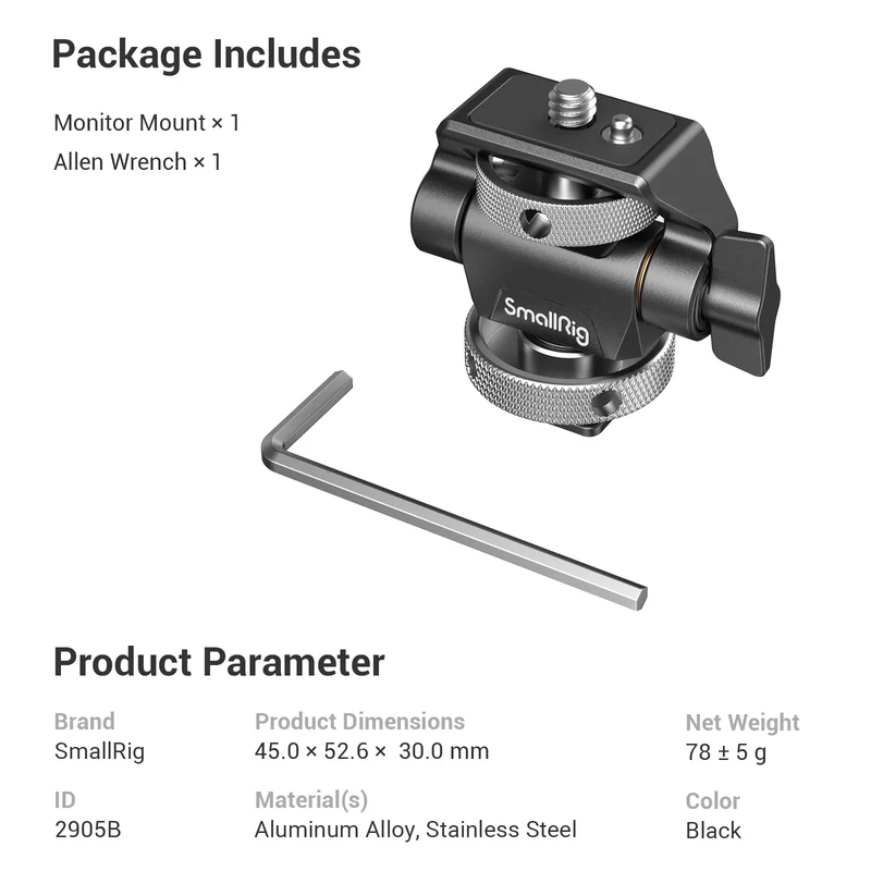 (Aggiornato) SMALLRIG Cold Shoe Supporto per Monitor Supporto per Monitor Regolabile Girevole e Inclinabile con Perni di Posizionamento Rimbalzanti per Monitor da 5" e 7" - 2905B