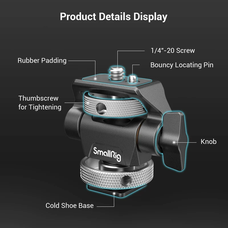 (Aggiornato) SMALLRIG Cold Shoe Supporto per Monitor Supporto per Monitor Regolabile Girevole e Inclinabile con Perni di Posizionamento Rimbalzanti per Monitor da 5" e 7" - 2905B