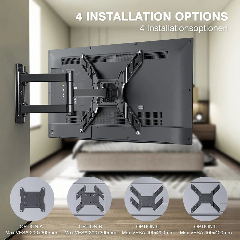Perlegear Supporto da Parete per TV da 26 a 60 Pollici, Staffa TV con Braccio Girevole ed Estendibile, Max VESA 400x400, Supporto Ultra Resistente 45 kg - PGMFK6