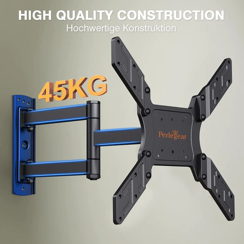 Perlegear Supporto da Parete per TV da 26 a 60 Pollici, Staffa TV con Braccio Girevole ed Estendibile, Max VESA 400x400, Supporto Ultra Resistente 45 kg - PGMFK6