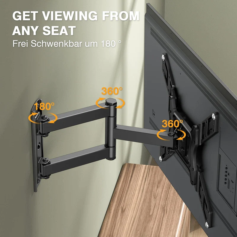 Perlegear Supporto da Parete per TV da 26 a 60 Pollici, Staffa TV con Braccio Girevole ed Estendibile, Max VESA 400x400, Supporto Ultra Resistente 45 kg - PGMFK6