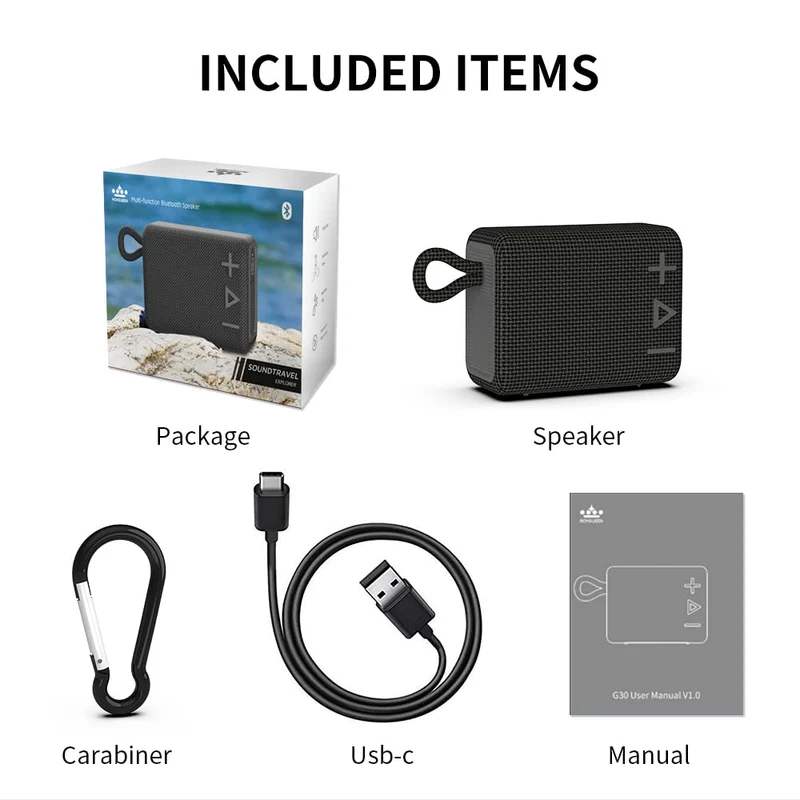 ROYQUEEN Cassa Bluetooth Portatile Potente IP66 Impermeabile Altoparlante Bluetooth, 20H di Autonomia, Micro SD, TWS per casa e all'aperto, viaggi (nero)