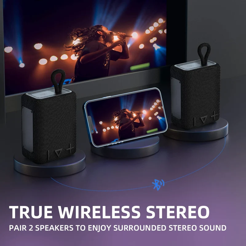 ROYQUEEN Cassa Bluetooth Portatile Potente IP66 Impermeabile Altoparlante Bluetooth, 20H di Autonomia, Micro SD, TWS per casa e all'aperto, viaggi (nero)