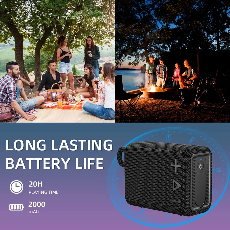 ROYQUEEN Cassa Bluetooth Portatile Potente IP66 Impermeabile Altoparlante Bluetooth, 20H di Autonomia, Micro SD, TWS per casa e all'aperto, viaggi (nero)